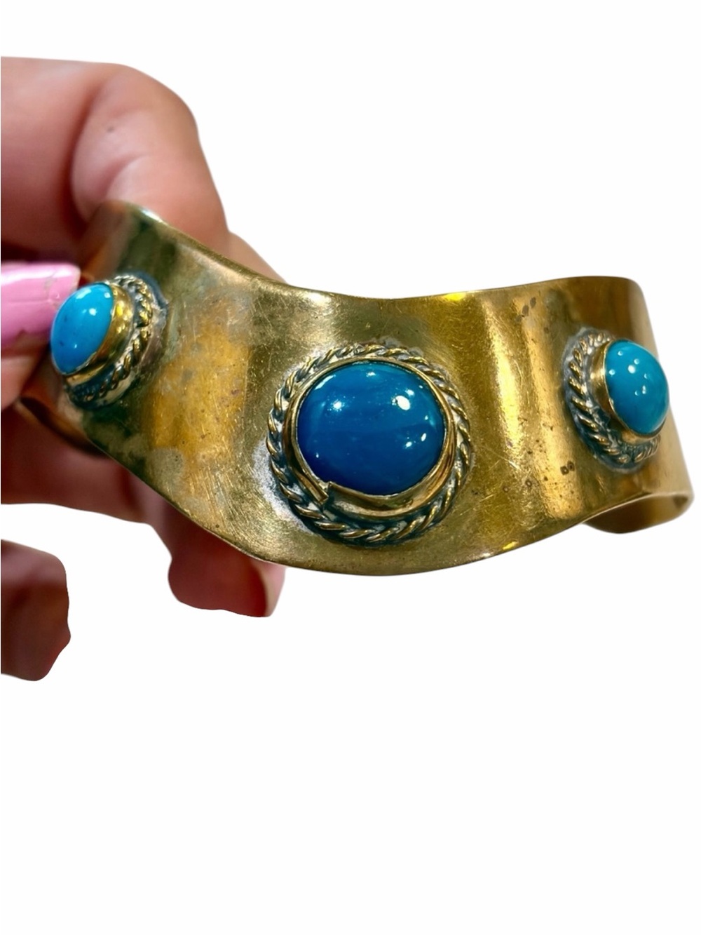 Gold-Tone Cuff Bracelet with Bright Turquoise Stones